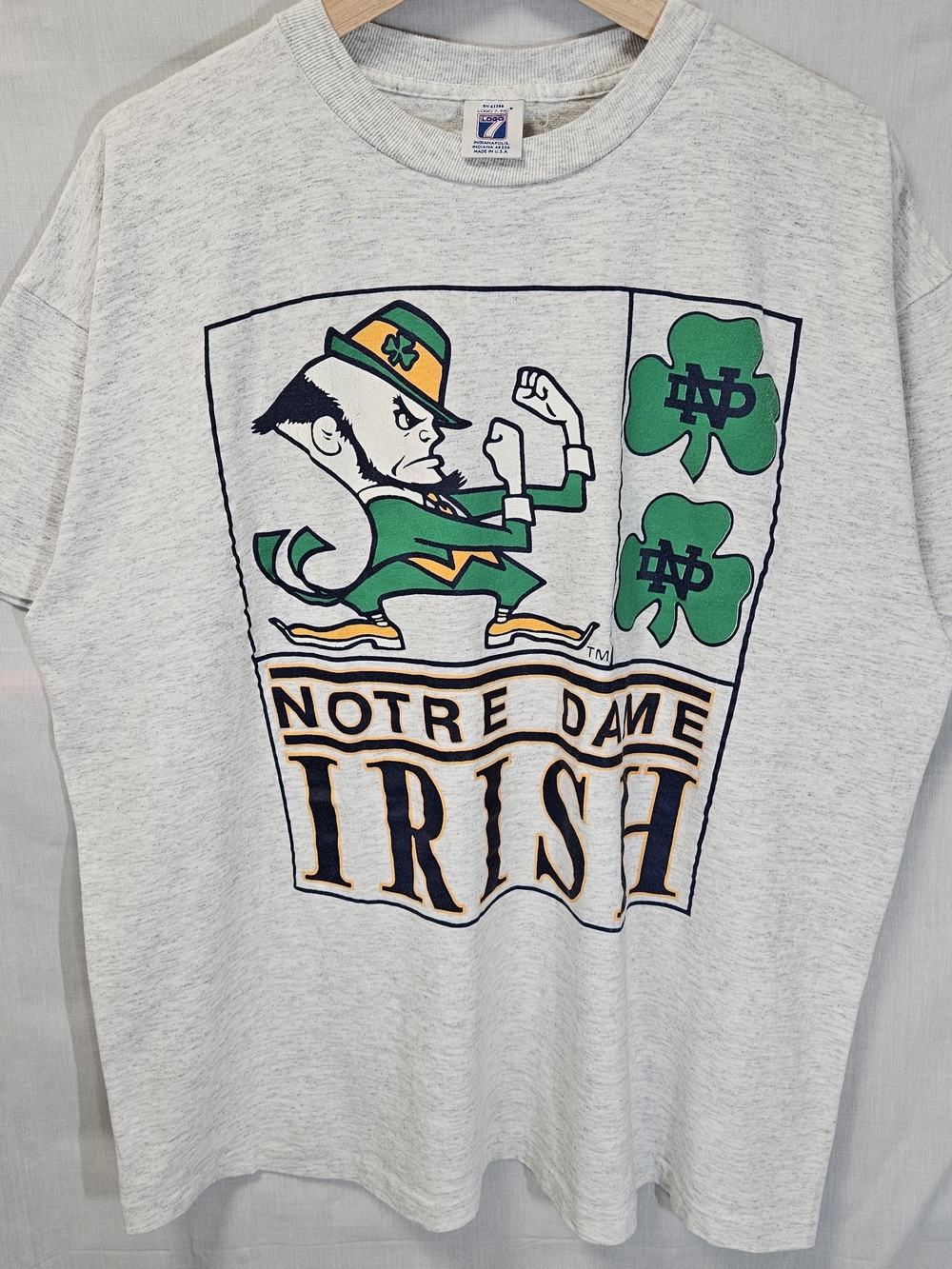 LOGO 7  Vintage Notre Dame Irish Gray Tee Single Stitch sz L